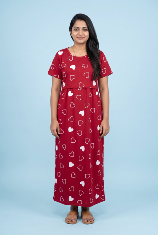 Zipless Feeding Maxi | Normal sleeve | Big Heart Print | Red