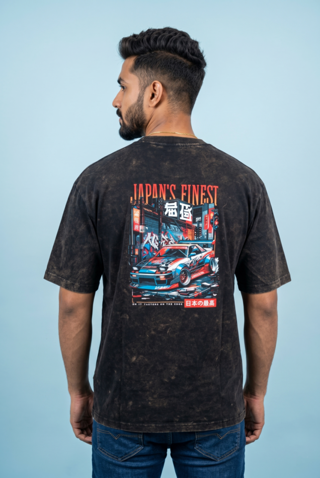 Round Neck - Drop shoulder | Acid Washed | Cars Print