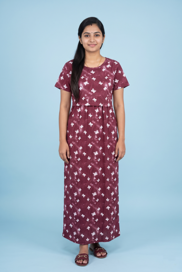 Zipless Feeding Maxi | Normal sleeve | Butterfly Print | Marron