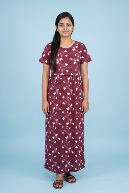 Zipless Feeding Maxi | Normal sleeve | Butterfly Print | Marron