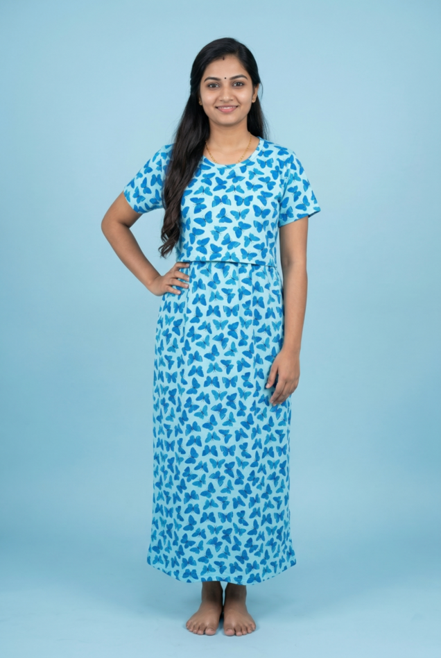 Zipless Feeding Maxi | Normal sleeve | Butterfly Print | Sky Blue