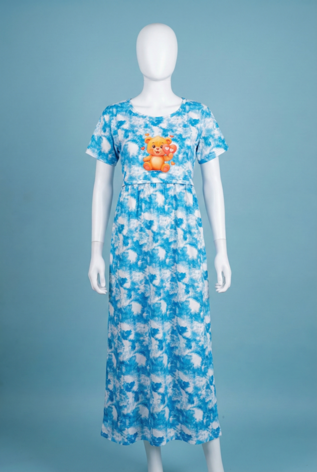 Zipless Feeding Maxi | Tye & Dye | Normal sleeve | Bear Print | Blue