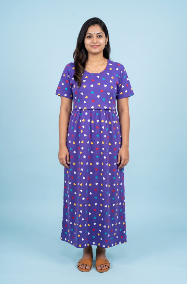Zipless Feeding Maxi | Normal sleeve | Small Heart Print | Blue