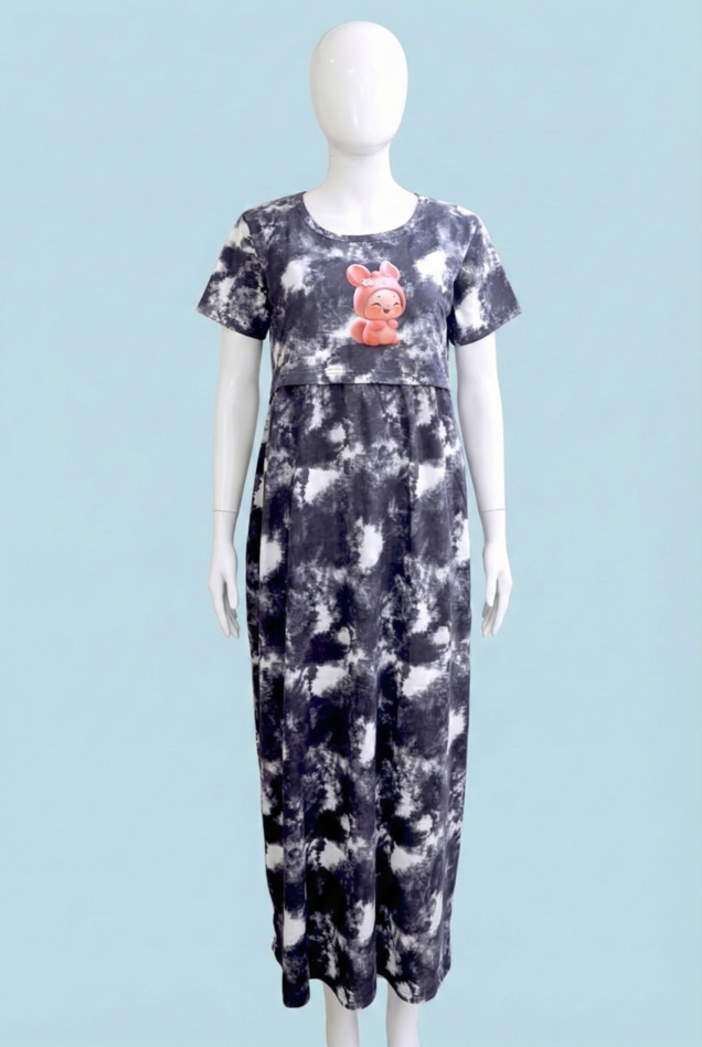 Zipless Feeding Maxi | Tye & Dye | Normal sleeve | Rabbit Print | Charcoal Black