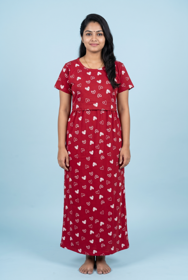 Zipless Feeding Maxi | Normal sleeve | Heart Print | Red