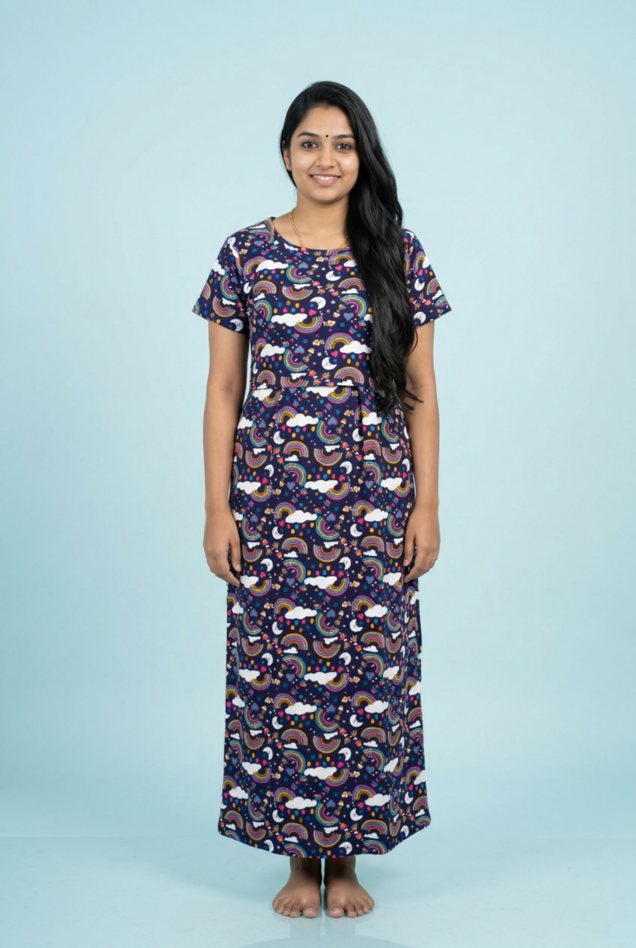Zipless Feeding Maxi | Normal sleeve | Rainbow Print | Dark Blue