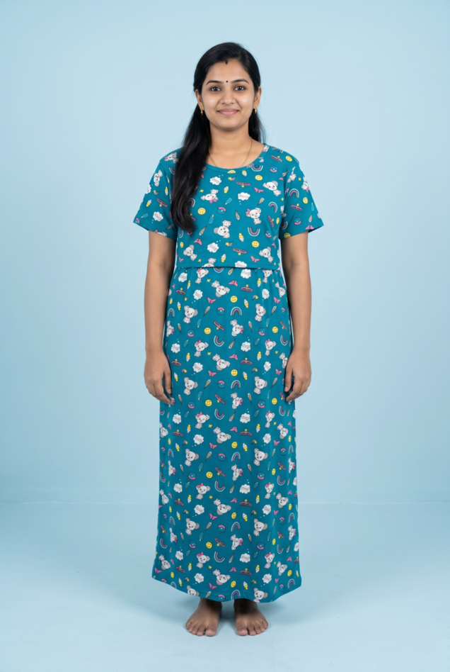 Zipless Feeding Maxi | Normal sleeve | Doggy & Ice cream Print | Lite Blue