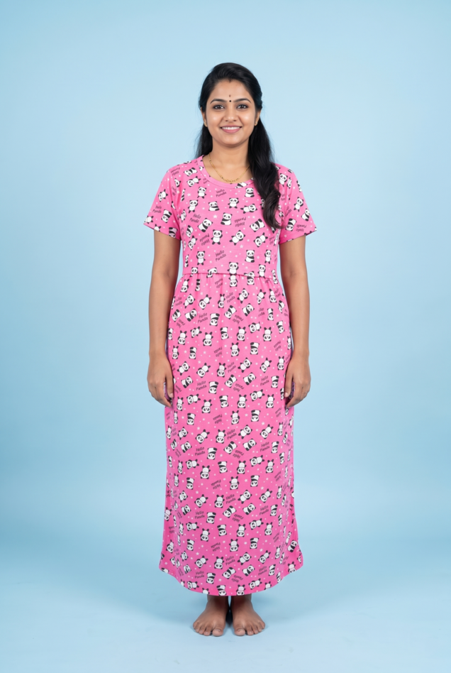Zipless Feeding Maxi | Normal sleeve | Panda Print | Baby Pink