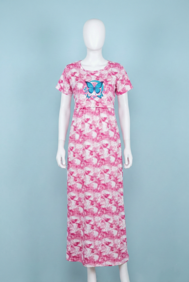Zipless Feeding Maxi | Tye & Dye | Normal sleeve | Butterfly Print | Pink