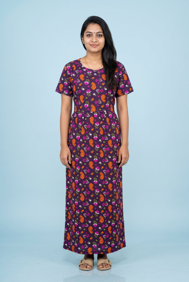 Zipless Feeding Maxi | Normal sleeve | Flower Print | Magenta