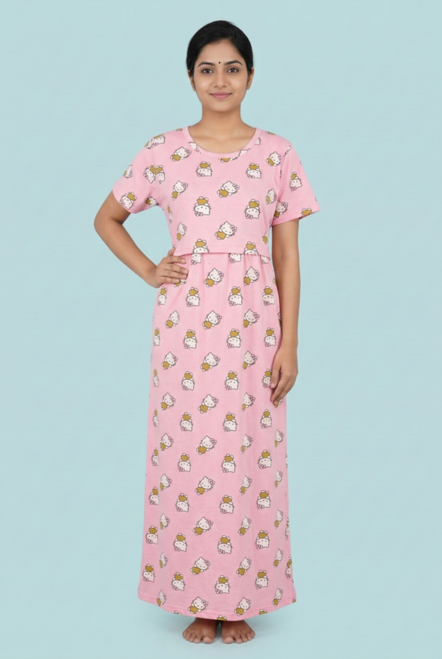 Zipless Feeding Maxi | Normal sleeve | Big Kitty Print | Pink