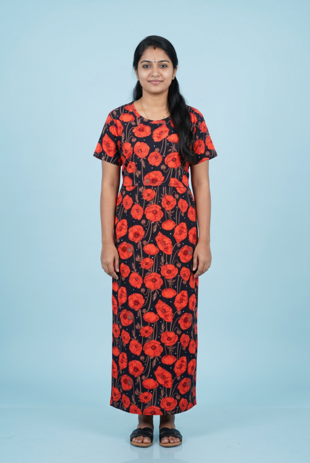 Zipless Feeding Maxi | Normal sleeve | Big Flower Print | Black & Orange