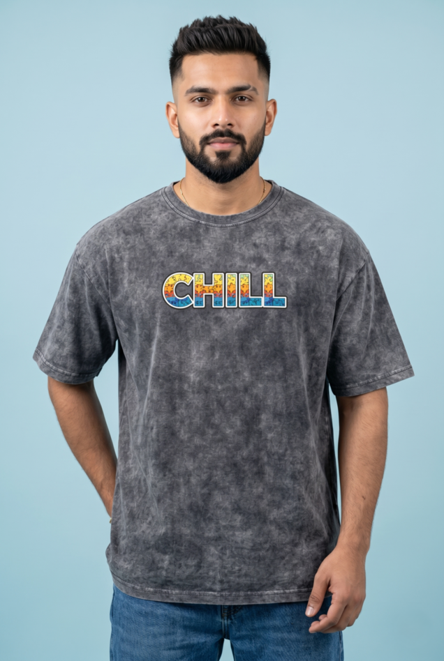 Round Neck - Drop shoulder | Acid Washed | Cool Panther Print