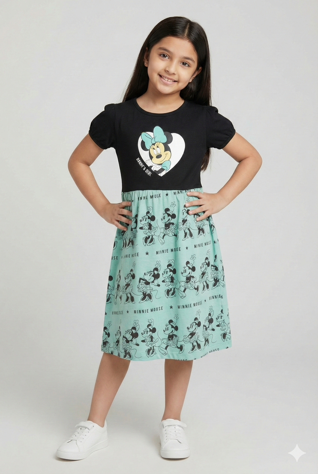 Story Kids | Dual shade Frock | Short Sleeve | Black & Green