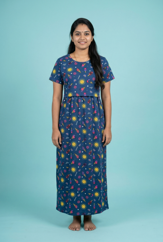 Zipless Feeding Maxi | Normal sleeve | Sun & Ice cream Print | Blue