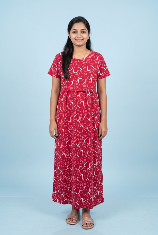 Zipless Feeding Maxi | Normal sleeve | Big Heart Print | Red