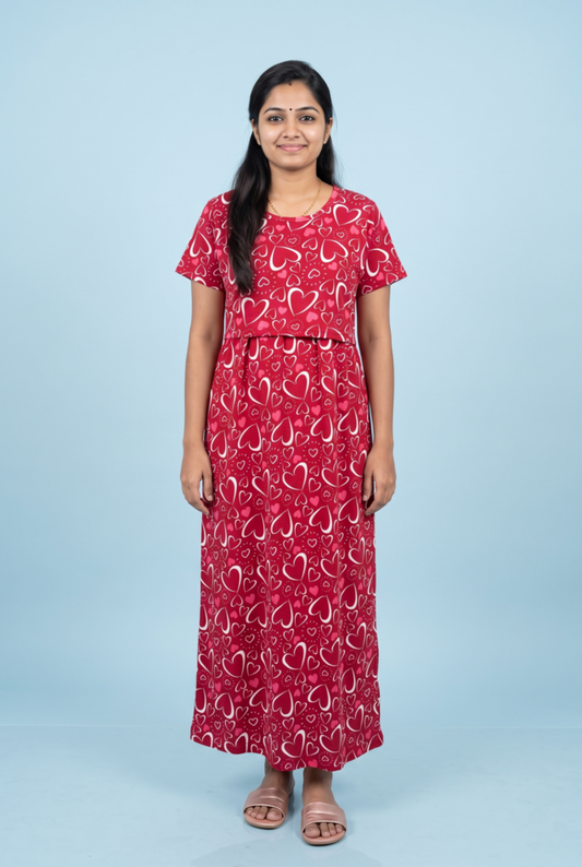 Zipless Feeding Maxi | Normal sleeve | Big Heart Print | Red
