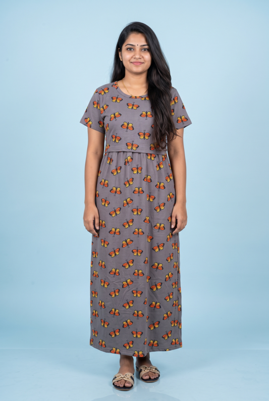 Zipless Feeding Maxi | Normal sleeve | Butterfly Print | Grey
