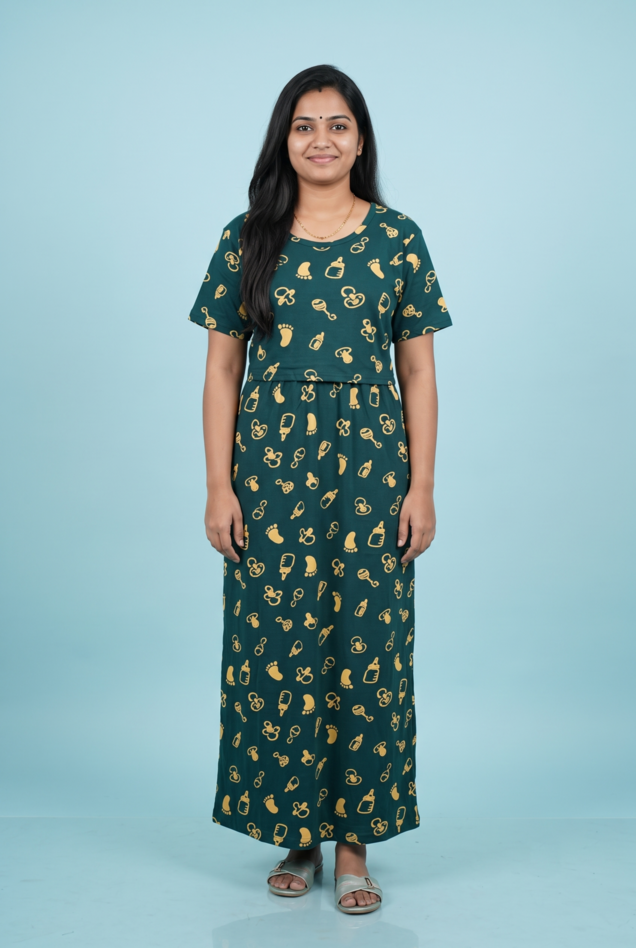 Zipless Feeding Maxi | Normal sleeve | Baby foot Print | Green
