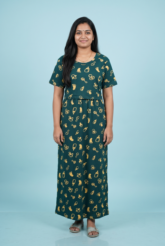 Zipless Feeding Maxi | Normal sleeve | Baby foot Print | Green