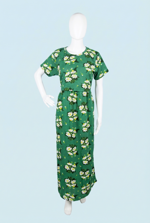 Zipless Feeding Maxi | Normal sleeve | Big Flower Print | Green