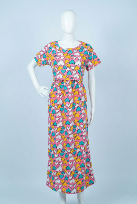 Zipless Feeding Maxi | Normal sleeve | Heart Print | Peach