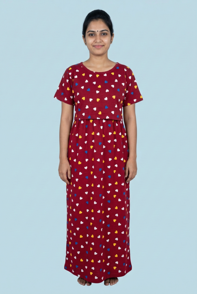 Zipless Feeding Maxi | Normal sleeve | Multicolor Heart Print | Marron