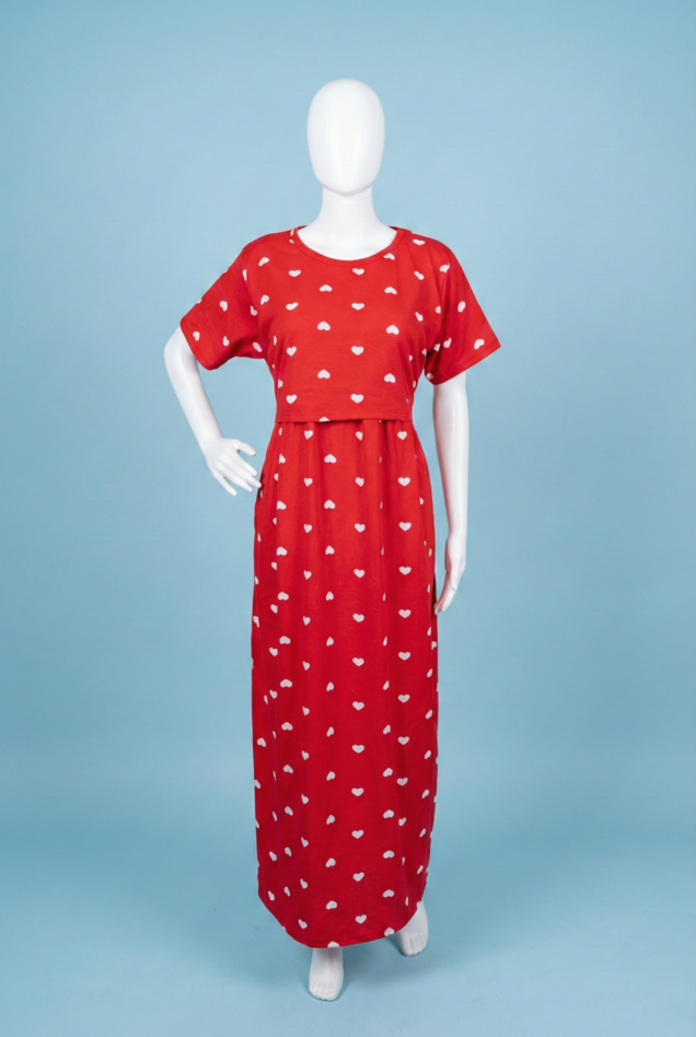 Zipless Feeding Maxi | Normal sleeve | Small Hear Print | Red