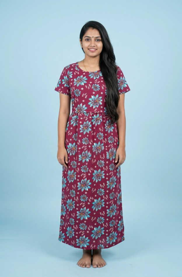 Zipless Feeding Maxi | Normal sleeve | Big Flower Print | Magenta