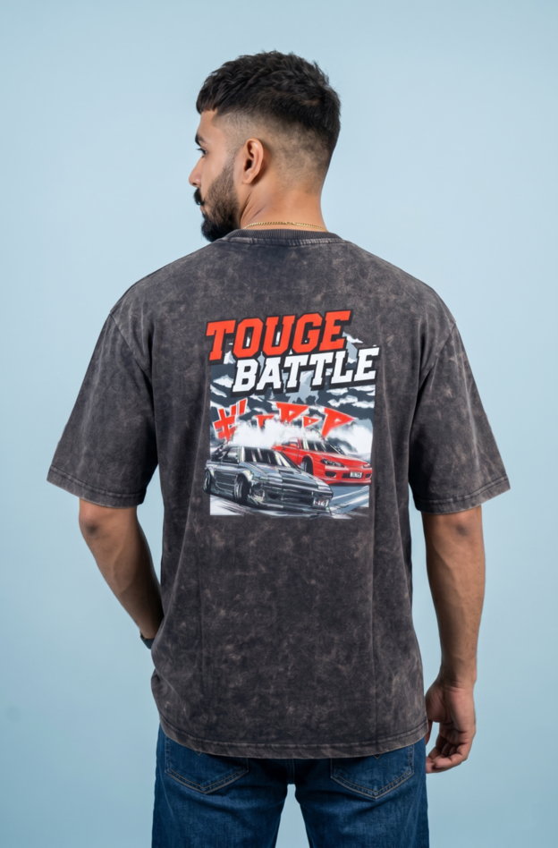 Round Neck - Drop shoulder | Acid Washed | Cars Print