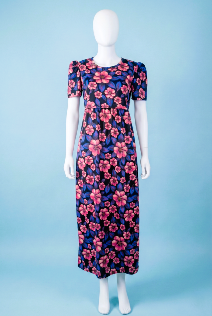 Zipless Feeding Maxi | Puff sleeve | Floral Print | Blue & Pink