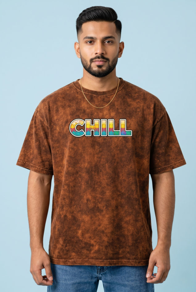 Round Neck - Drop shoulder | Acid Washed | Cool Panther Print