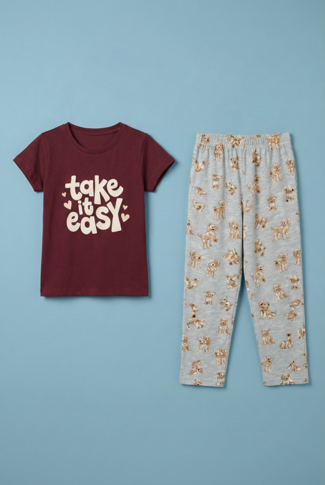 Story Kids | Girls T-shirt & Pant Set | Premium Quality | Brown