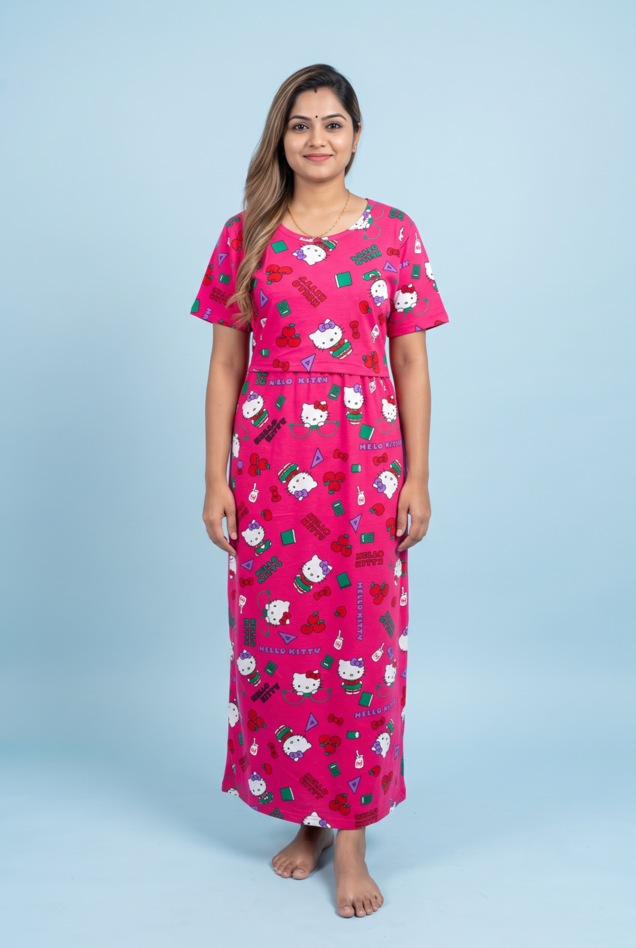 Zipless Feeding Maxi | Normal sleeve | Big Kitty Print | Pink