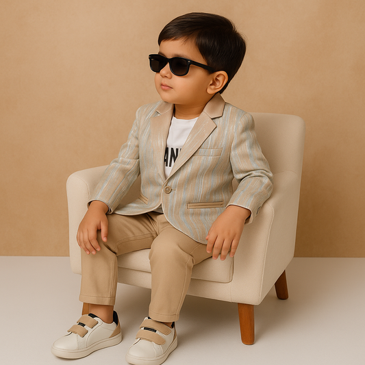 Brown Strips | Trending Full Blazer set | T-shirt, Blazer & Pant