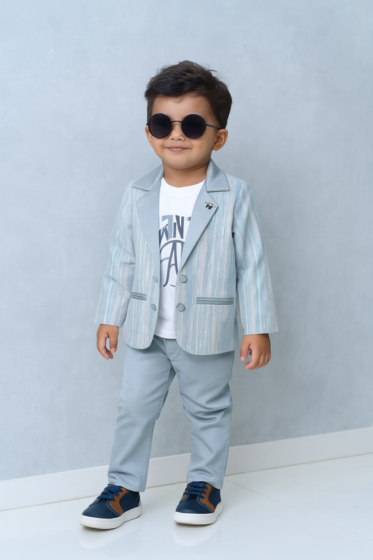 Lite Blue Strips | Trending Full Blazer set | T-shirt, Blazer & Pant