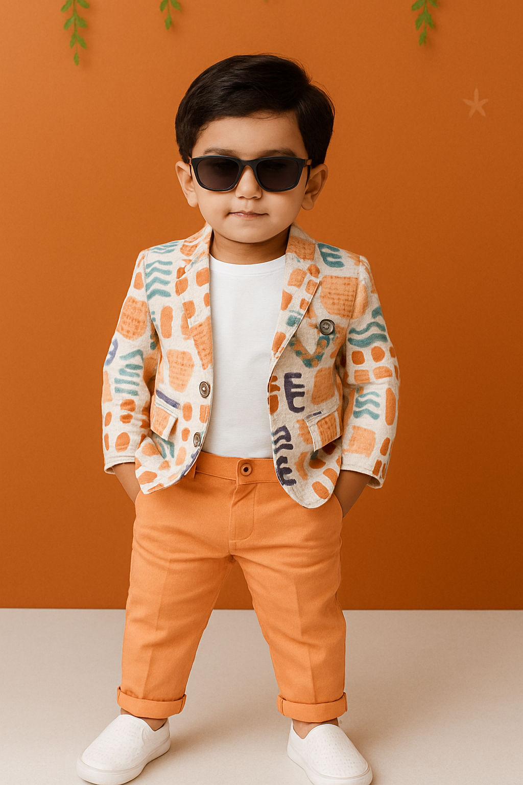 Orange Multicolor | Trending Full Blazer set | T-shirt, Blazer & Pant