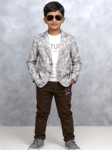 Brown Crushed | Trending Full Blazer set | T-shirt, Blazer & Pant