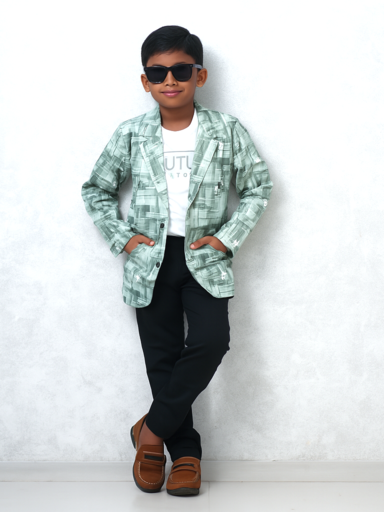 Green Crushed | Trending Full Blazer set | T-shirt, Blazer & Pant