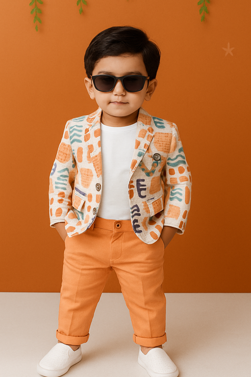 Orange Multicolor | Trending Full Blazer set | T-shirt, Blazer & Pant