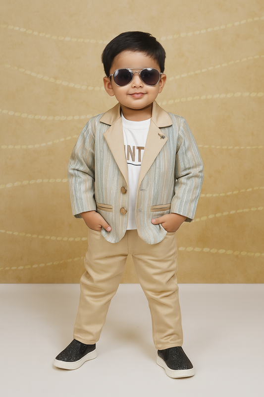 Brown Strips | Trending Full Blazer set | T-shirt, Blazer & Pant