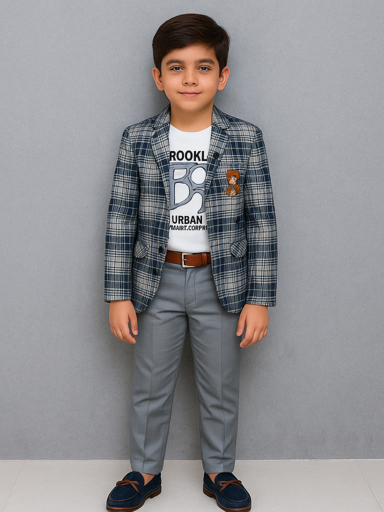 Checked Grey | Trending Full Blazer set | T-shirt, Blazer & Pant