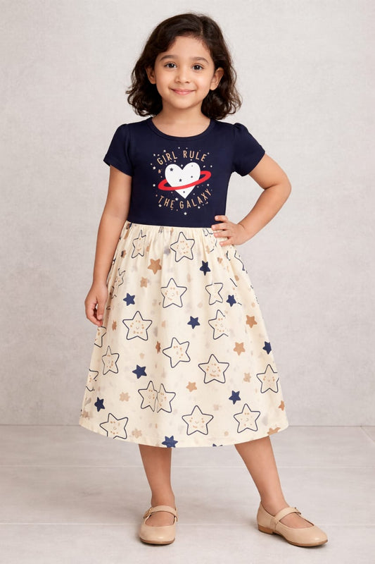 Story Kids | Dual shade Frock | Short Sleeve | Black & White