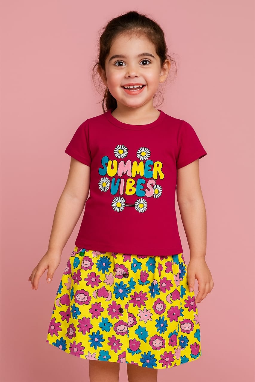 Story Kids| Girls T-shirt and Skirt set | Red & Yellow