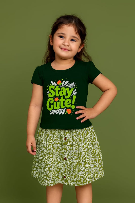 Story Kids| Girls T-shirt and Skirt set | Green