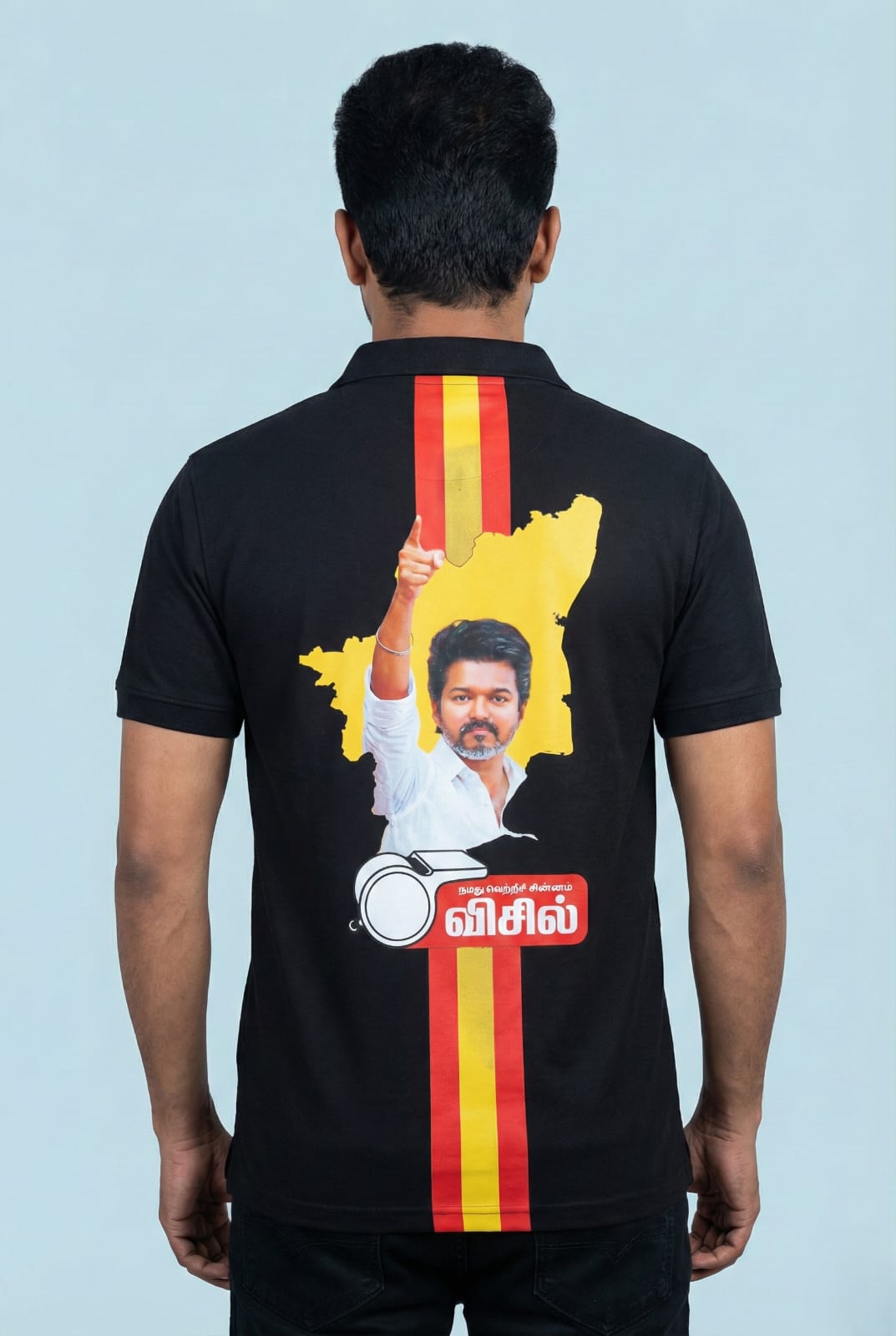 TVK Vijay | Black Polo T-shirt | Premium Quality | Full Back & Front chest print