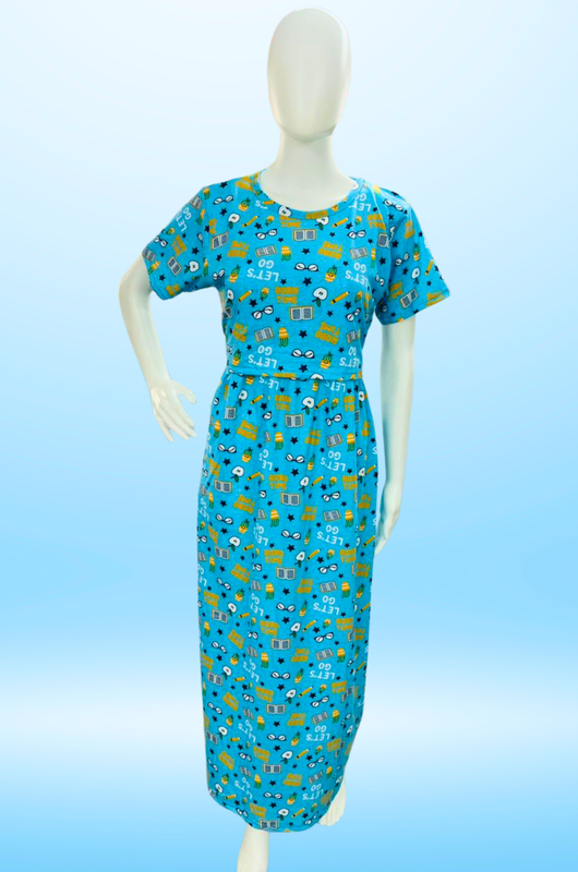 Zipless Feeding Maxi | Normal sleeve | Floral Print | Sky Blue Cooler