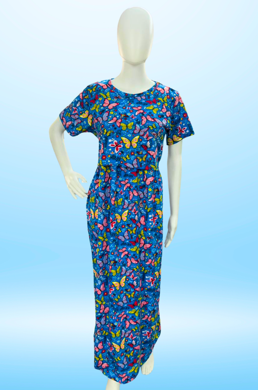 Zipless Feeding Maxi | Normal sleeve | Floral Print | Blue Butterfly
