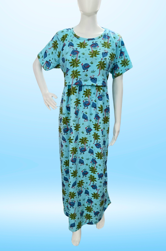 Zipless Feeding Maxi | Normal sleeve | Floral Print | Sky Blue Tree