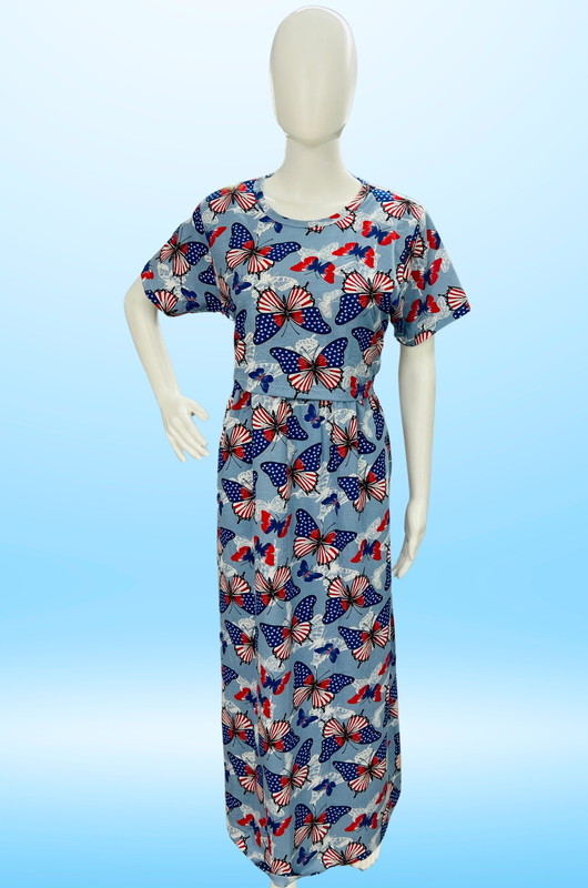 Zipless Feeding Maxi | Normal sleeve | Big Butterfly Print | Blue